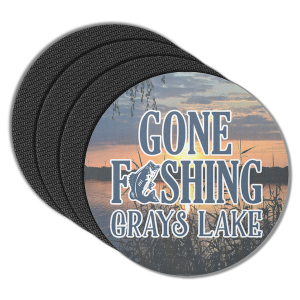 Custom Gone Fishing Round Rubber Backed Coasters - Set of 4 (Personalized)