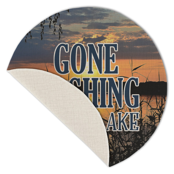 Gone Fishing Round Linen Placemats - Front (folded corner single sided)