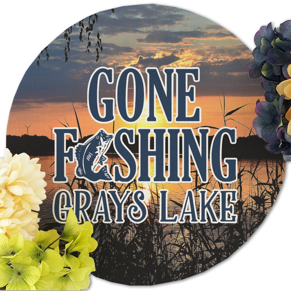 Gone Fishing Round Linen Placemats - Front (w flowers)