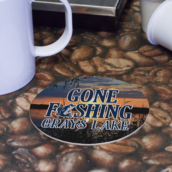 Gone Fishing Round Paper Coaster - Front