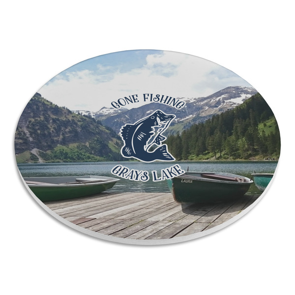 Gone Fishing Round Stone Trivet - Angle View