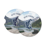 Gone Fishing Sandstone Car Coasters (Personalized)