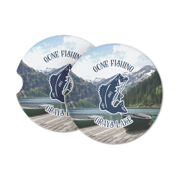 Custom Gone Fishing Sandstone Car Coasters - Set of 2 (Personalized)