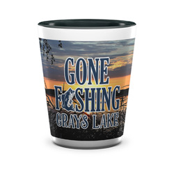Gone Fishing Ceramic Shot Glass - 1.5 oz - Two Tone - Set of 4 (Personalized)