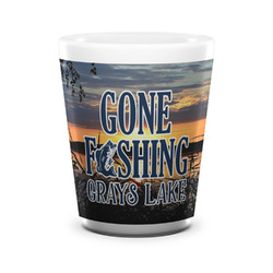 Gone Fishing Ceramic Shot Glass - 1.5 oz - White - Set of 4 (Personalized)