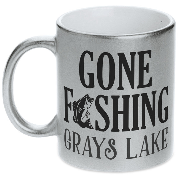 Custom Gone Fishing Metallic Silver Mug (Personalized)