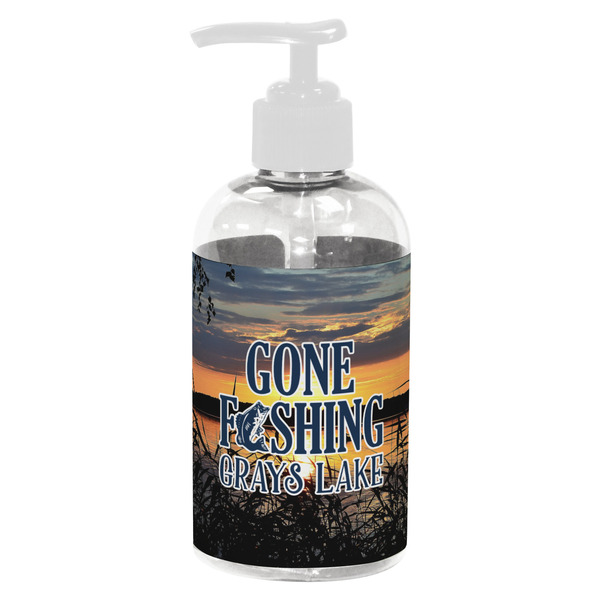 Custom Gone Fishing Plastic Soap / Lotion Dispenser (8 oz - Small - White) (Personalized)