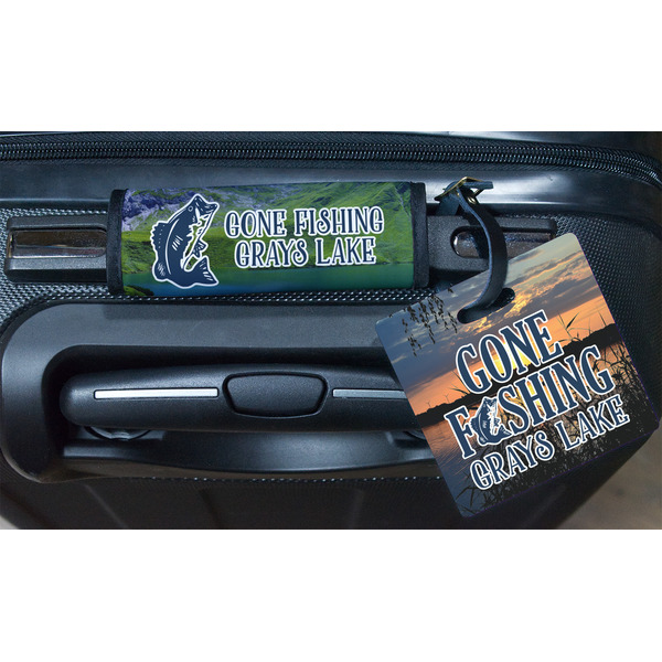 Gone Fishing Square Luggage Tag & Handle Wrap - In Context
