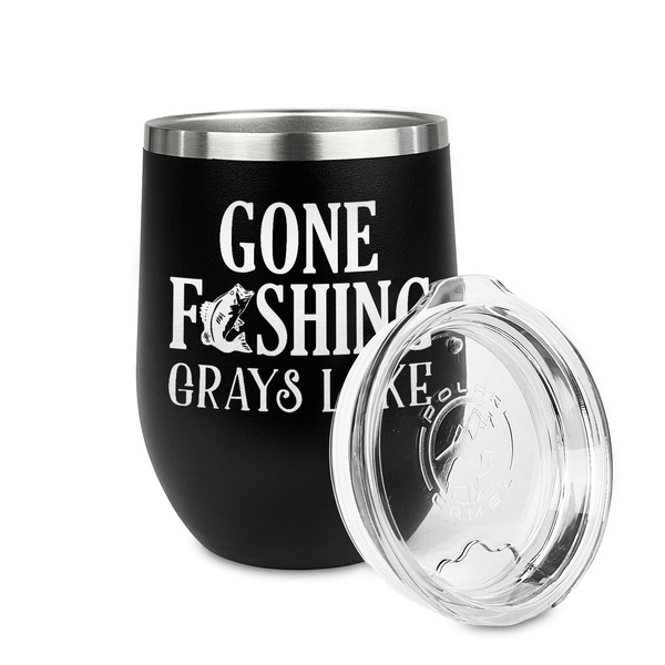 Gone Fishing Stainless Wine Tumblers - Black - Single Sided - Alt View
