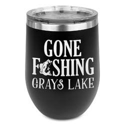 Gone Fishing Stemless Stainless Steel Wine Tumbler - Black - Single Sided (Personalized)
