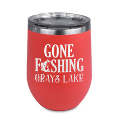 Gone Fishing Stemless Stainless Steel Wine Tumbler - Coral - Double Sided (Personalized)