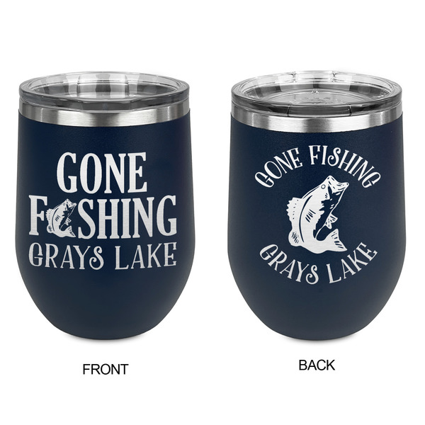 Gone Fishing Stainless Wine Tumblers - Navy - Double Sided - Approval