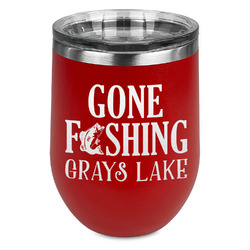 Gone Fishing Stemless Stainless Steel Wine Tumbler - Red - Single Sided (Personalized)