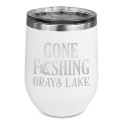 Gone Fishing Stemless Stainless Steel Wine Tumbler - White - Double Sided (Personalized)
