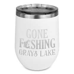 Gone Fishing Stemless Stainless Steel Wine Tumbler - White - Single Sided (Personalized)