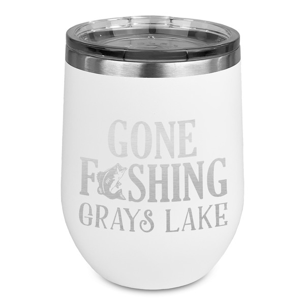 Custom Gone Fishing Stemless Stainless Steel Wine Tumbler - White - Single Sided (Personalized)