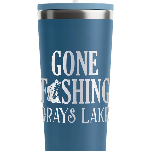 Gone Fishing Steel Blue RTIC Everyday Tumbler - 28 oz. - Close Up