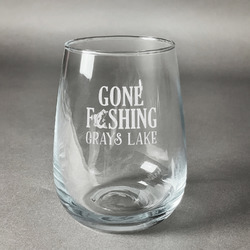 Gone Fishing Stemless Wine Glass - Engraved (Personalized)