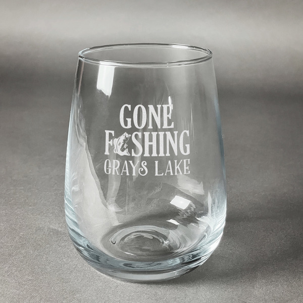 Custom Gone Fishing Stemless Wine Glass (Single) (Personalized)