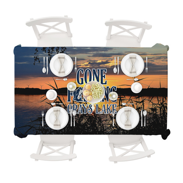 Gone Fishing Tablecloths (58"x102") - TOP VIEW (with plates)