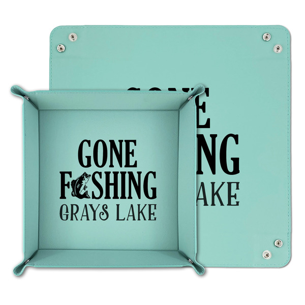 Gone Fishing Teal Faux Leather Valet Trays - PARENT MAIN