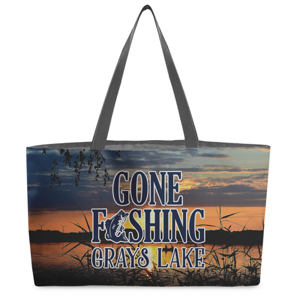 Custom Gone Fishing Beach Totes Bag - w/ Black Handles (Personalized)