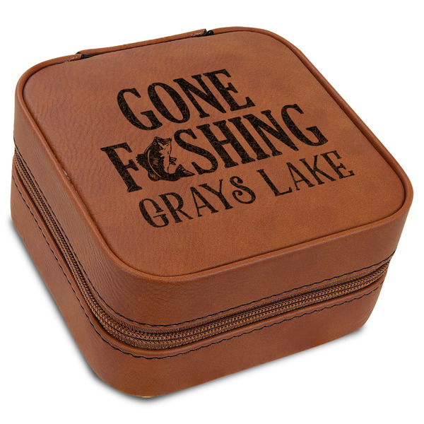 Custom Gone Fishing Travel Jewelry Box - Rawhide Leather (Personalized)