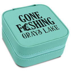 Gone Fishing Travel Jewelry Box - Teal Leather (Personalized)