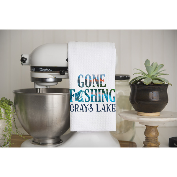 Gone Fishing Waffle Weave Towel - Lifestyle - Partial Print