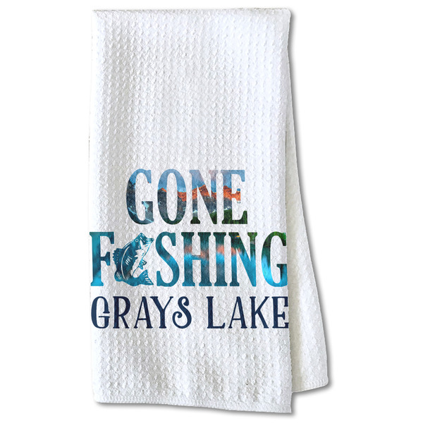 Custom Gone Fishing Kitchen Towel - Waffle Weave - Partial Print (Personalized)
