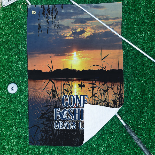 Gone Fishing Waffle Weave Golf Towel - In Context