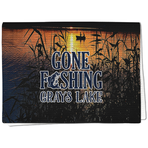 Custom Gone Fishing Kitchen Towel - Waffle Weave - Full Color Print (Personalized)
