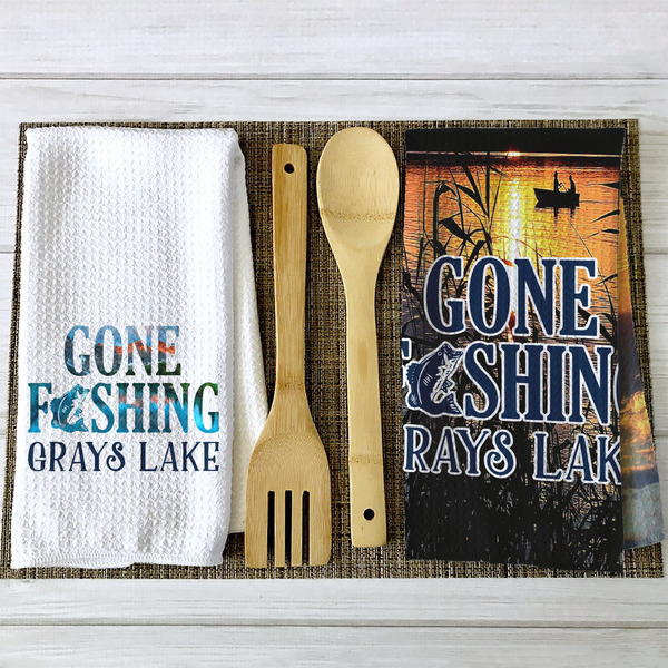 Gone Fishing Waffle Weave Towels - 2 Print Styles