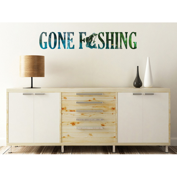Gone Fishing Wall Name Decal On Wooden Desk