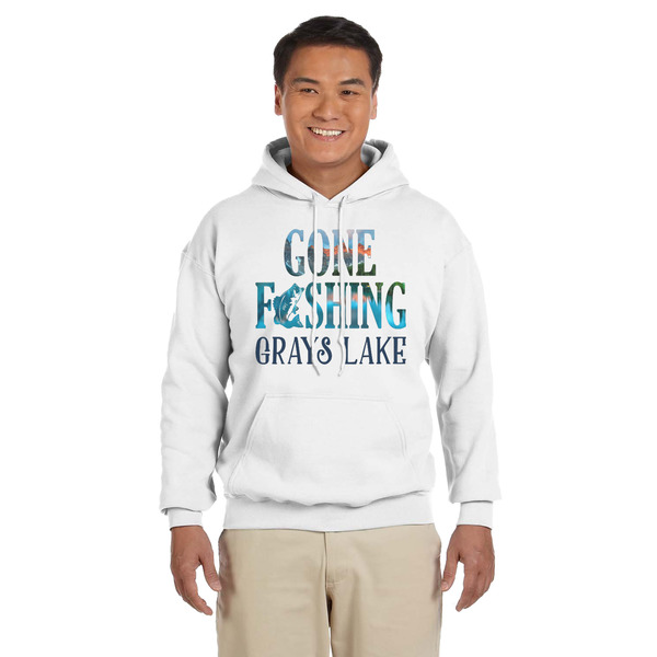 Custom Gone Fishing Hoodie - White - Large (Personalized)