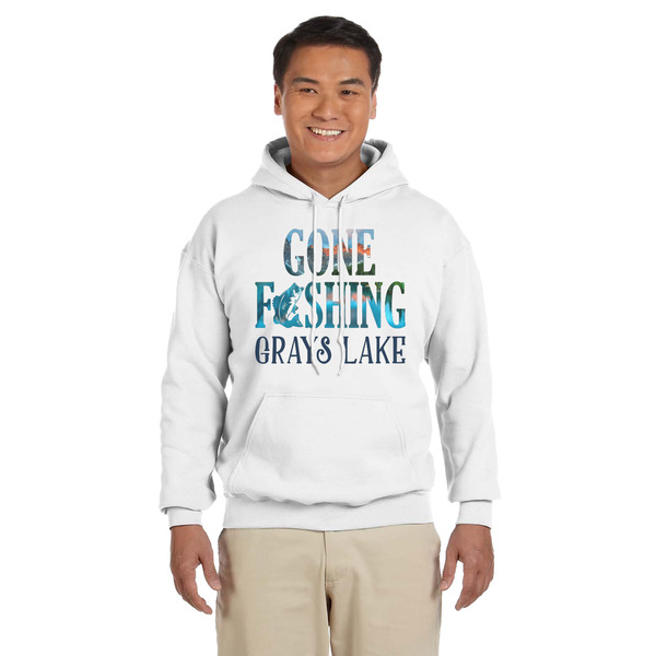 Custom Gone Fishing Hoodie - White - Small (Personalized)