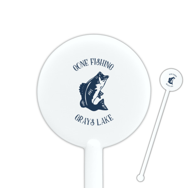 Custom Gone Fishing 5.5" Round Plastic Stir Sticks - White - Single Sided (Personalized)