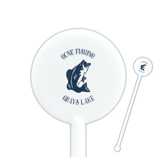 Custom Gone Fishing 5.5" Round Plastic Stir Sticks - White - Single Sided (Personalized)