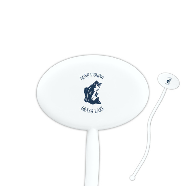 Custom Gone Fishing 7" Oval Plastic Stir Sticks - White - Single Sided (Personalized)