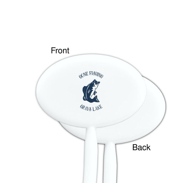 Gone Fishing White Plastic 7" Stir Stick - Single Sided - Oval - Front & Back