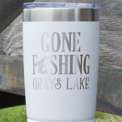 Gone Fishing 20 oz Stainless Steel Tumbler - White - Single Sided (Personalized)