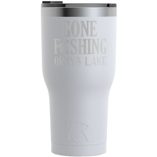Custom Gone Fishing RTIC Tumbler - White - Engraved Front (Personalized)