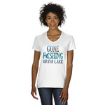 Gone Fishing Women's V-Neck T-Shirt - White - Medium (Personalized)