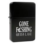 Gone Fishing Windproof Lighter - Black - Single Sided & Lid Engraved (Personalized)