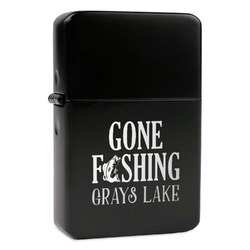 Gone Fishing Windproof Lighter - Black - Double Sided & Lid Engraved (Personalized)