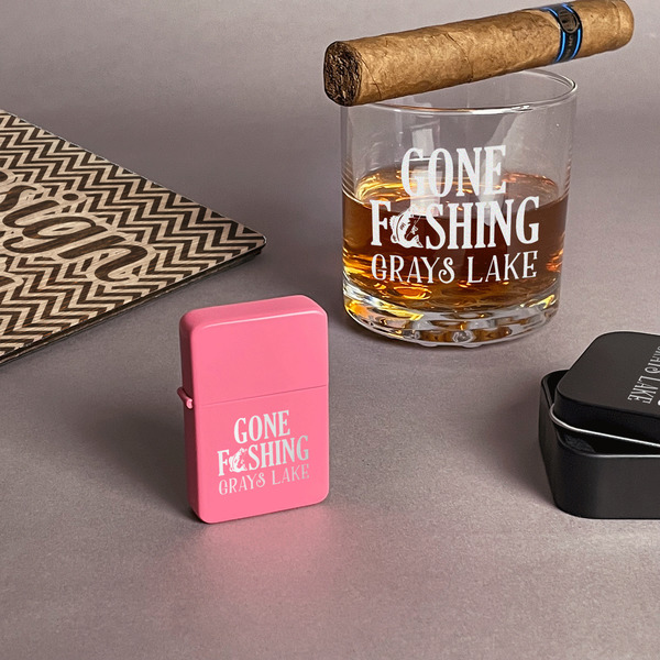 Gone Fishing Windproof Lighters - Pink - In Context