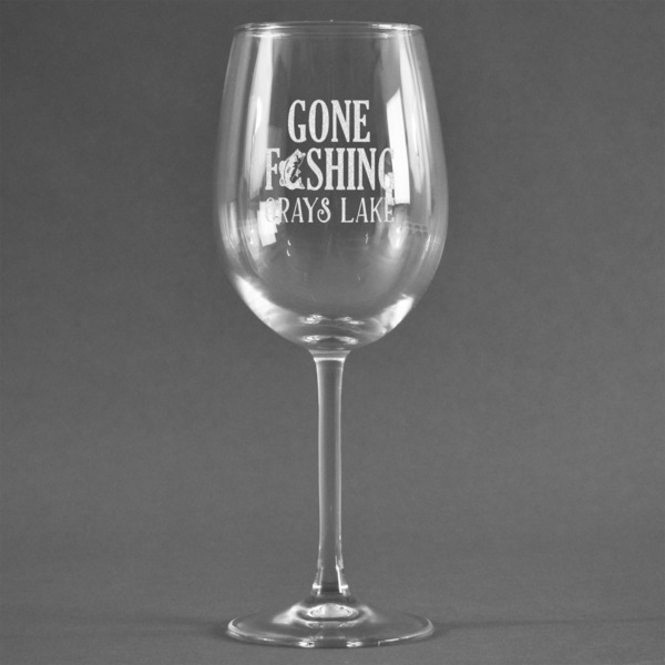 Custom Gone Fishing Wine Glass (Single) (Personalized)
