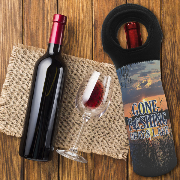 Gone Fishing Wine Tote Bag - FLATLAY