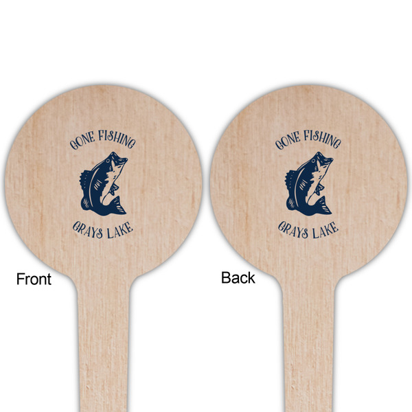 Gone Fishing Wooden 4" Food Pick - Round - Double Sided - Front & Back