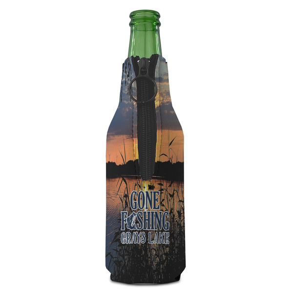 Gone Fishing Zipper Bottle Cooler - BACK (bottle)